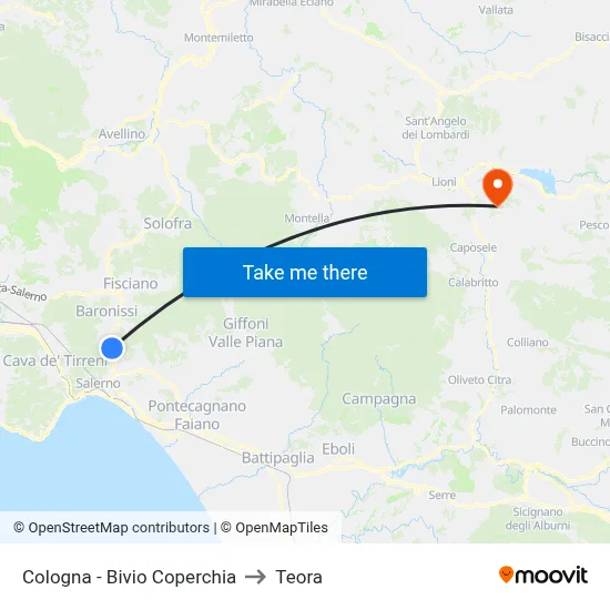 Cologna - Coperchia Junction to Teora map