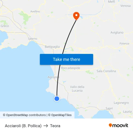 Acciaroli (Pollica Bay) to Teora map