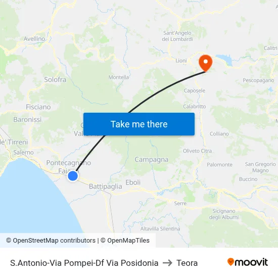 St. Antonio-Pompei Road-Posidonia Road to Teora map