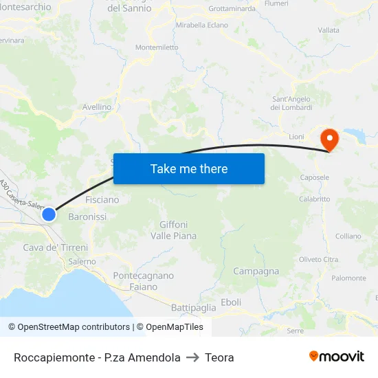 Roccapiemonte - Amendola Square to Teora map