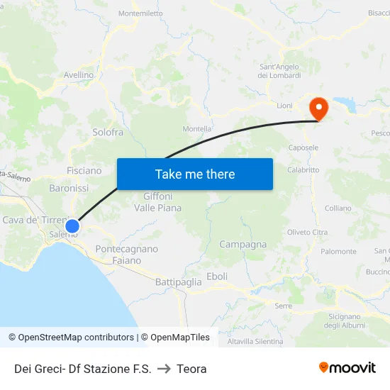 Dei Greci - Railway Station to Teora map