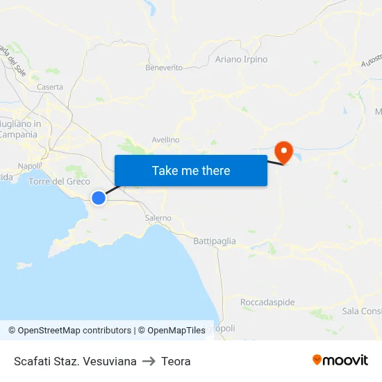 Scafati Vesuvian Station to Teora map