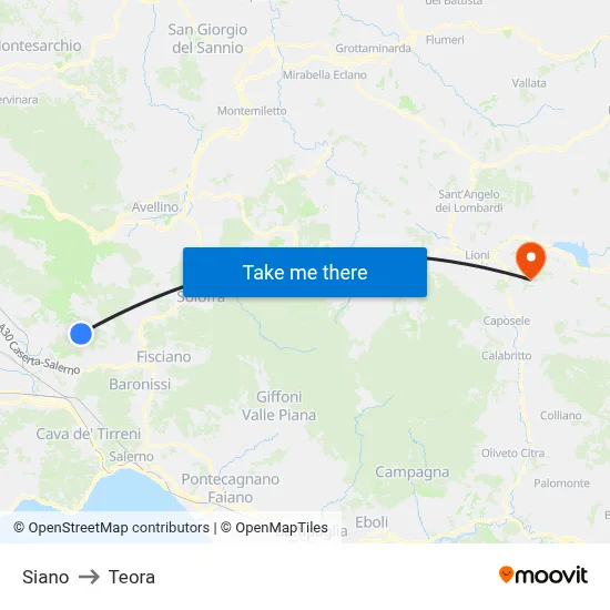 Siano to Teora map