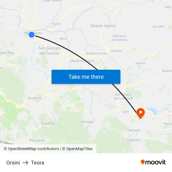 Orsini to Teora map