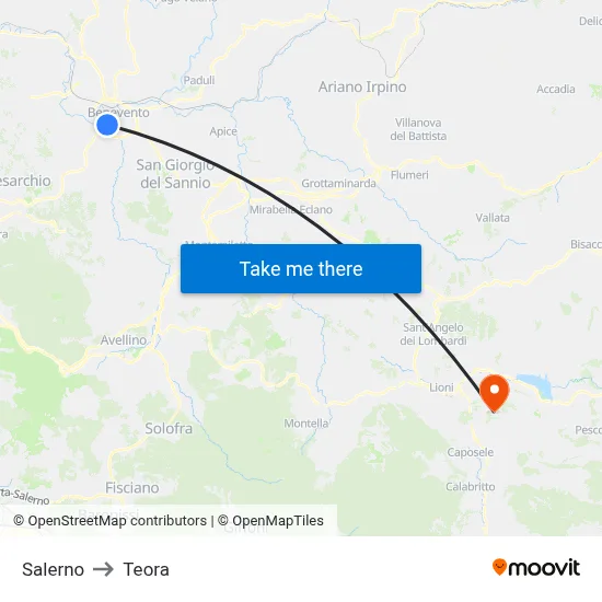 Salerno to Teora map