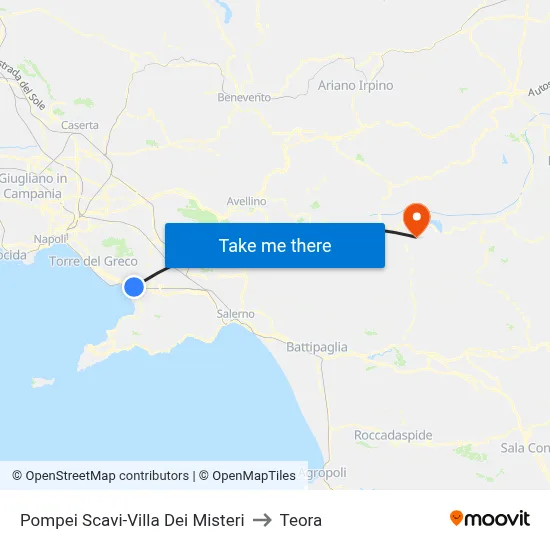 Pompeii Excavations-Villa of Mysteries to Teora map