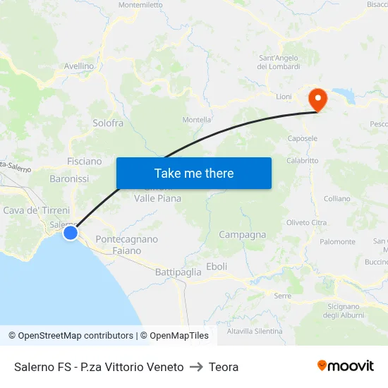 Salerno Station - Vittorio Veneto Square to Teora map