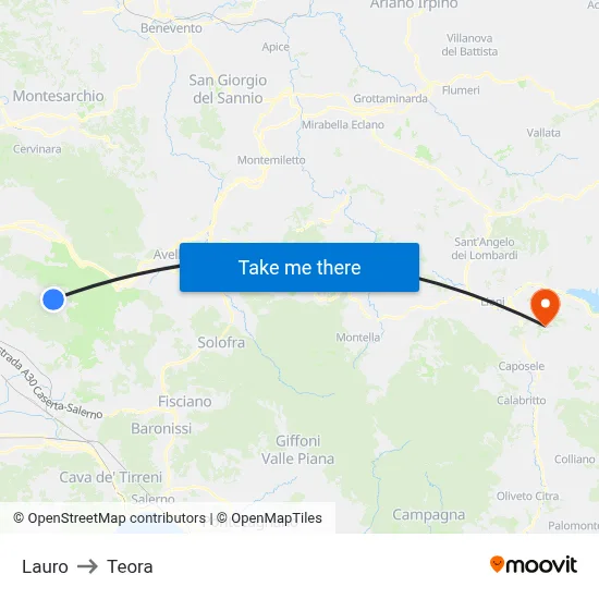 Lauro to Teora map