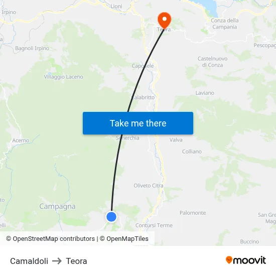 Camaldoli to Teora map