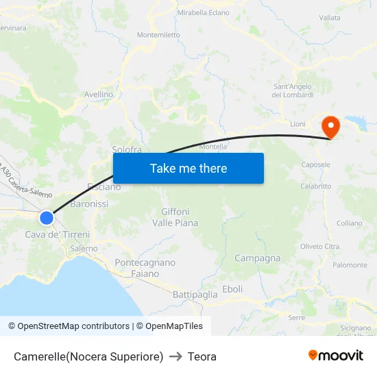 Camerelle (Nocera Superiore) to Teora map