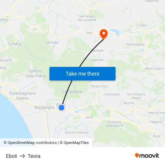 Eboli to Teora map