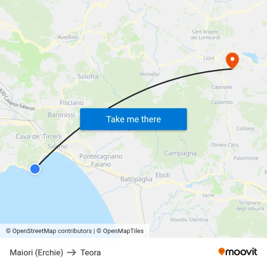 Maiori (Erchie) to Teora map