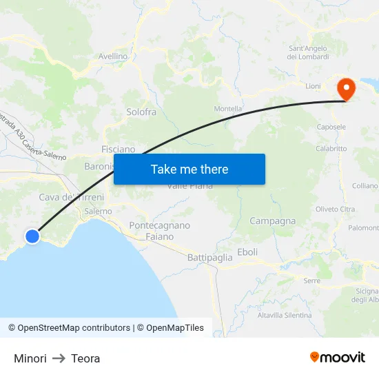 Minori to Teora map