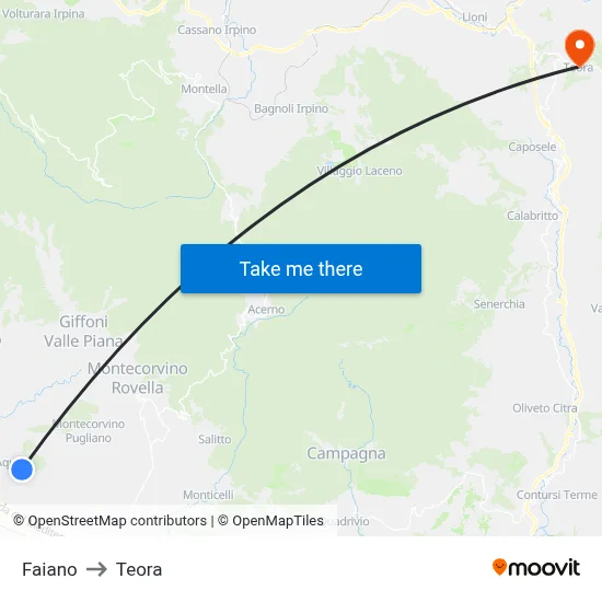 Faiano to Teora map