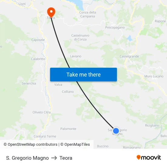 St. Gregory the Great to Teora map