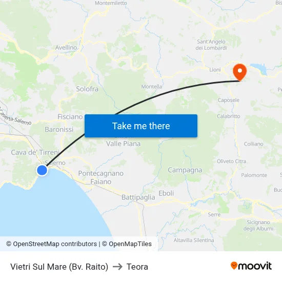 Vietri Sul Mare (Raito Junction) to Teora map