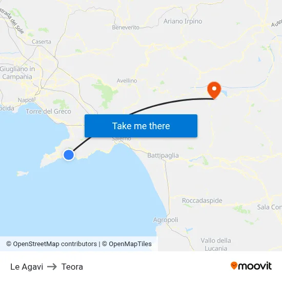 Le Agavi to Teora map