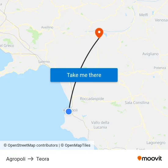 Agropoli to Teora map