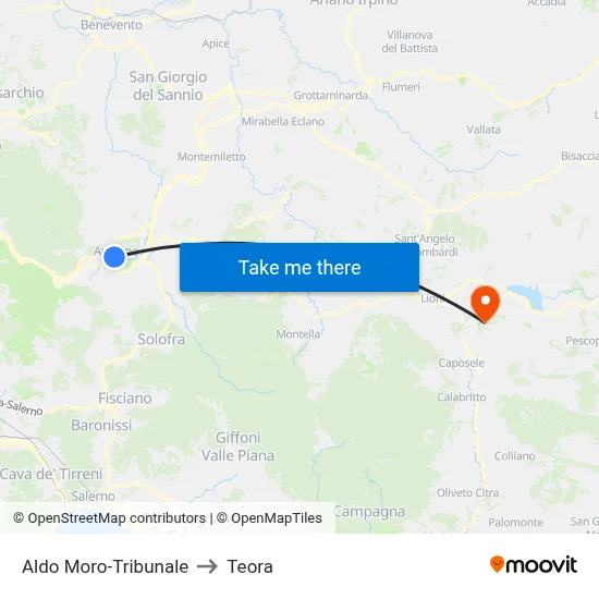 Aldo Moro-Courthouse to Teora map