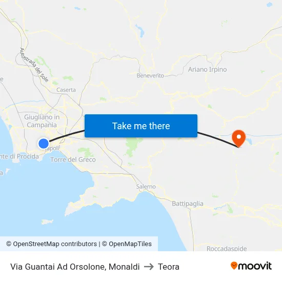 Via Guantai Ad Orsolone, Monaldi to Teora map