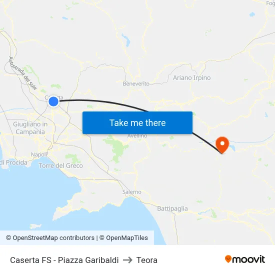Caserta Station - Garibaldi Square to Teora map