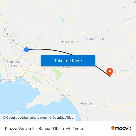 Vanvitelli Square - Bank of Italy to Teora map