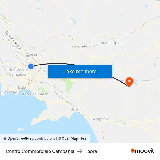 Campania Shopping Center to Teora map