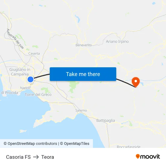 Casoria Railway Station to Teora map