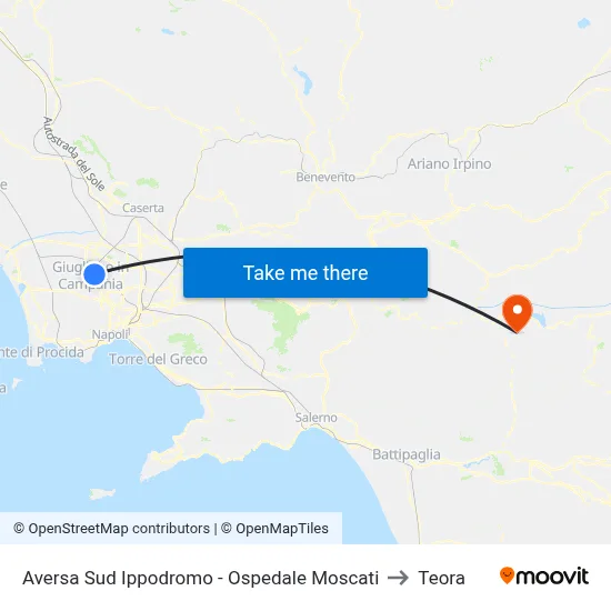 Aversa South Hippodrome - Moscati Hospital to Teora map