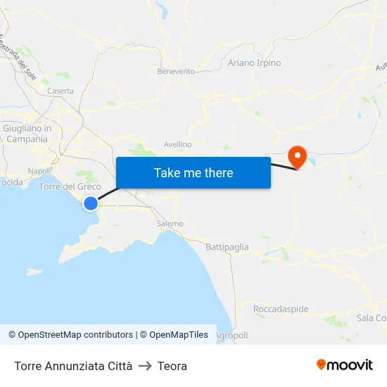 Torre Annunziata City to Teora map