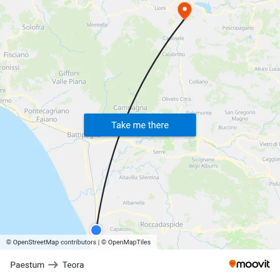 Paestum to Teora map