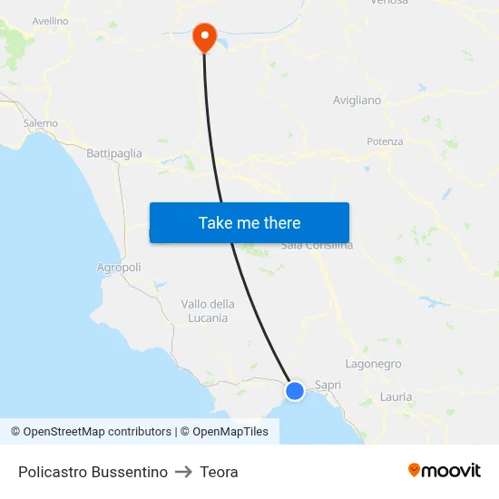 Policastro Bussentino to Teora map
