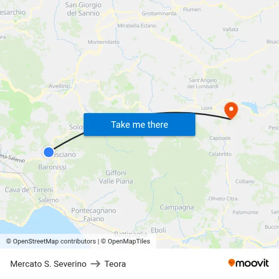Mercato San Severino to Teora map