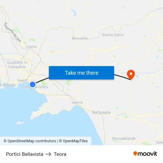Portici Bellavista to Teora map