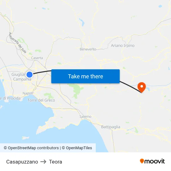 Casapuzzano to Teora map