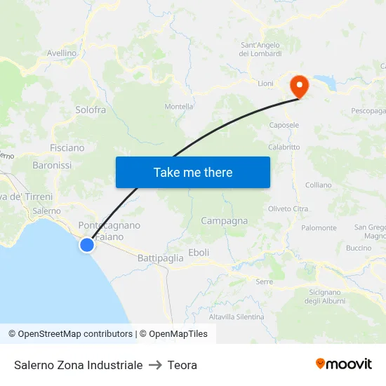 Salerno Industrial Zone to Teora map