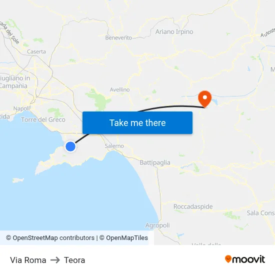 Via Roma to Teora map