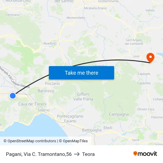 Pagani, C. Tramontano Street, 56 to Teora map