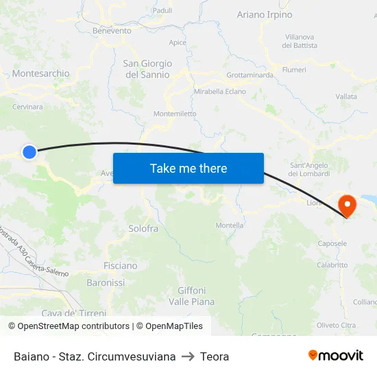 Baiano - Circumvesuviana Station to Teora map