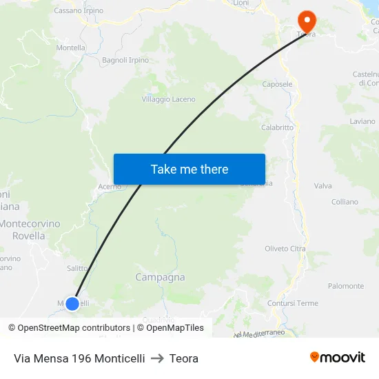 Via Mensa 196 Monticelli to Teora map