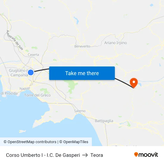 Corso Umberto I - De Gasperi School to Teora map