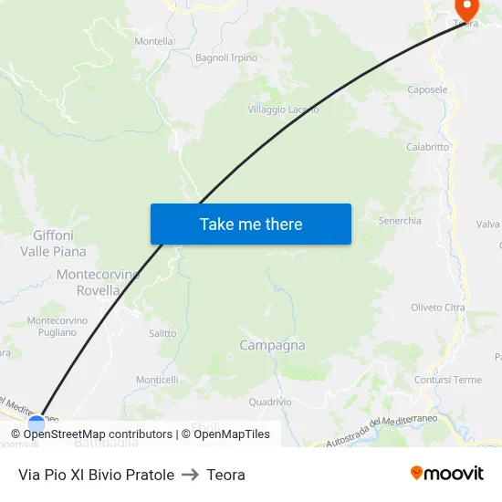 Pio XI Street Pratole Junction to Teora map