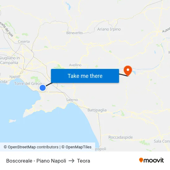 Boscoreale - Piano Napoli to Teora map