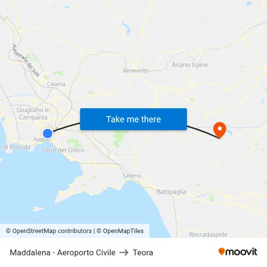 Maddalena - Civil Airport to Teora map