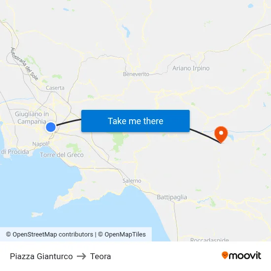 Gianturco Square to Teora map