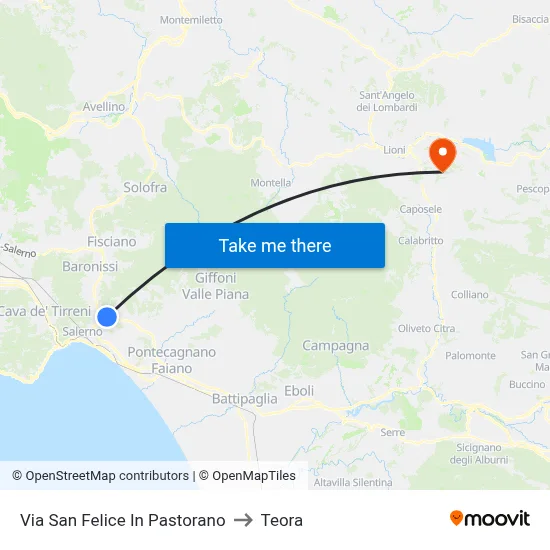 Via San Felice In Pastorano to Teora map