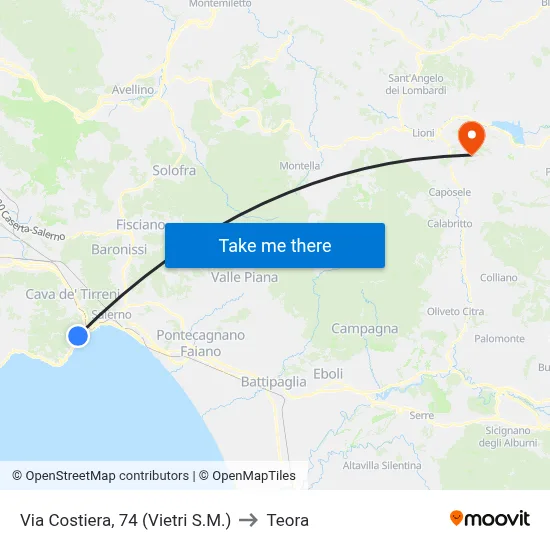 Coastal Road, 74 (Vietri S.M.) to Teora map