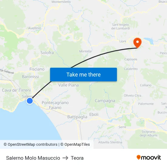Salerno Molo Masuccio to Teora map