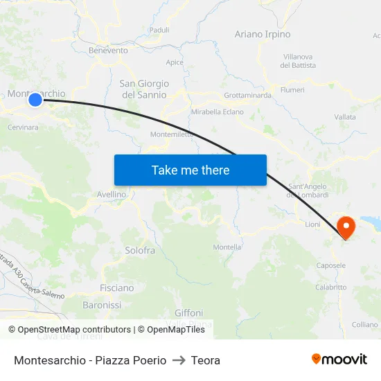 Montesarchio - Poerio Square to Teora map