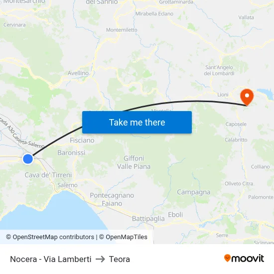 Nocera - Via Lamberti to Teora map